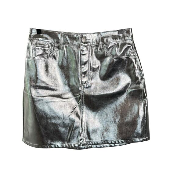 LOFT Women's Metallic Silver Faux Leather Five Pocket Glam Mini Skirt Size 2 - Picture 1 of 6